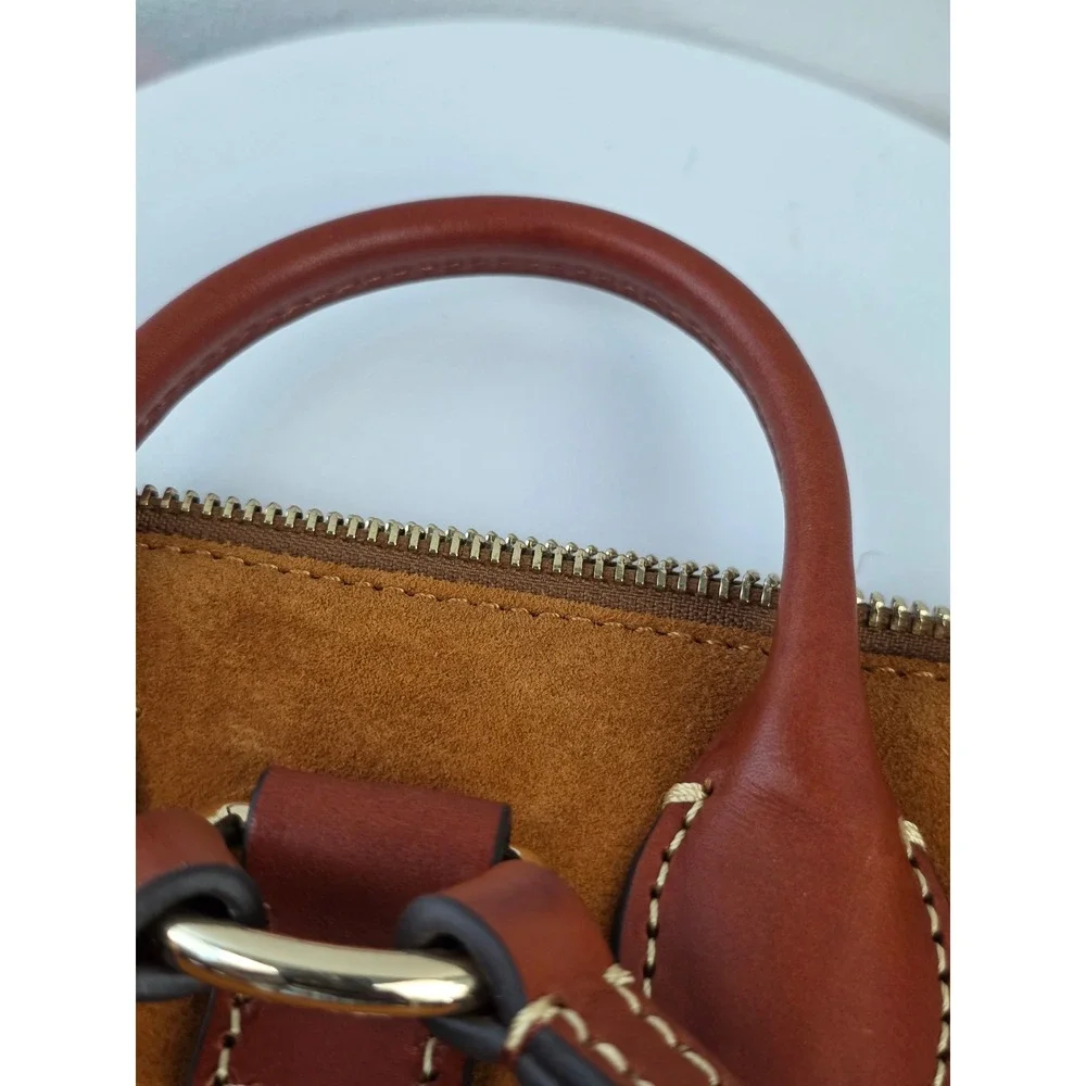 Dooney & Bourke Honey Suede Leather Small Backpack Brown Gold Zip Bag